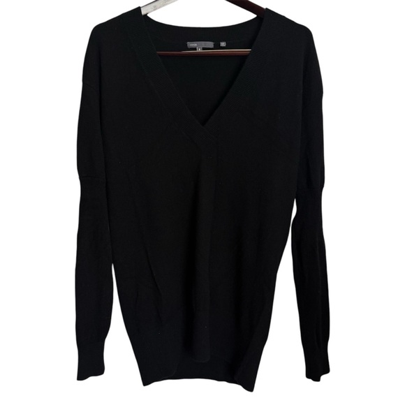 Vince 100% Cashmere V-Neck Long Sleeve Pullover Sweater Black Medium - Picture 1 of 8
